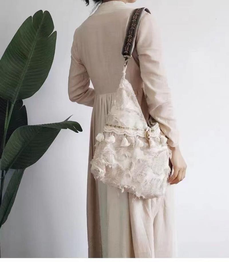Women'S Bags Cross Body - Retro ศิลปะสไตล์ชาติพันธุ์พู่ปลอมทุกวันน้ําหนักเบาและกระเป๋าผ้าอเนกประสงค์ขนาดใหญ่ความจุกระเป๋าสะพายไหล่เดี่ยว