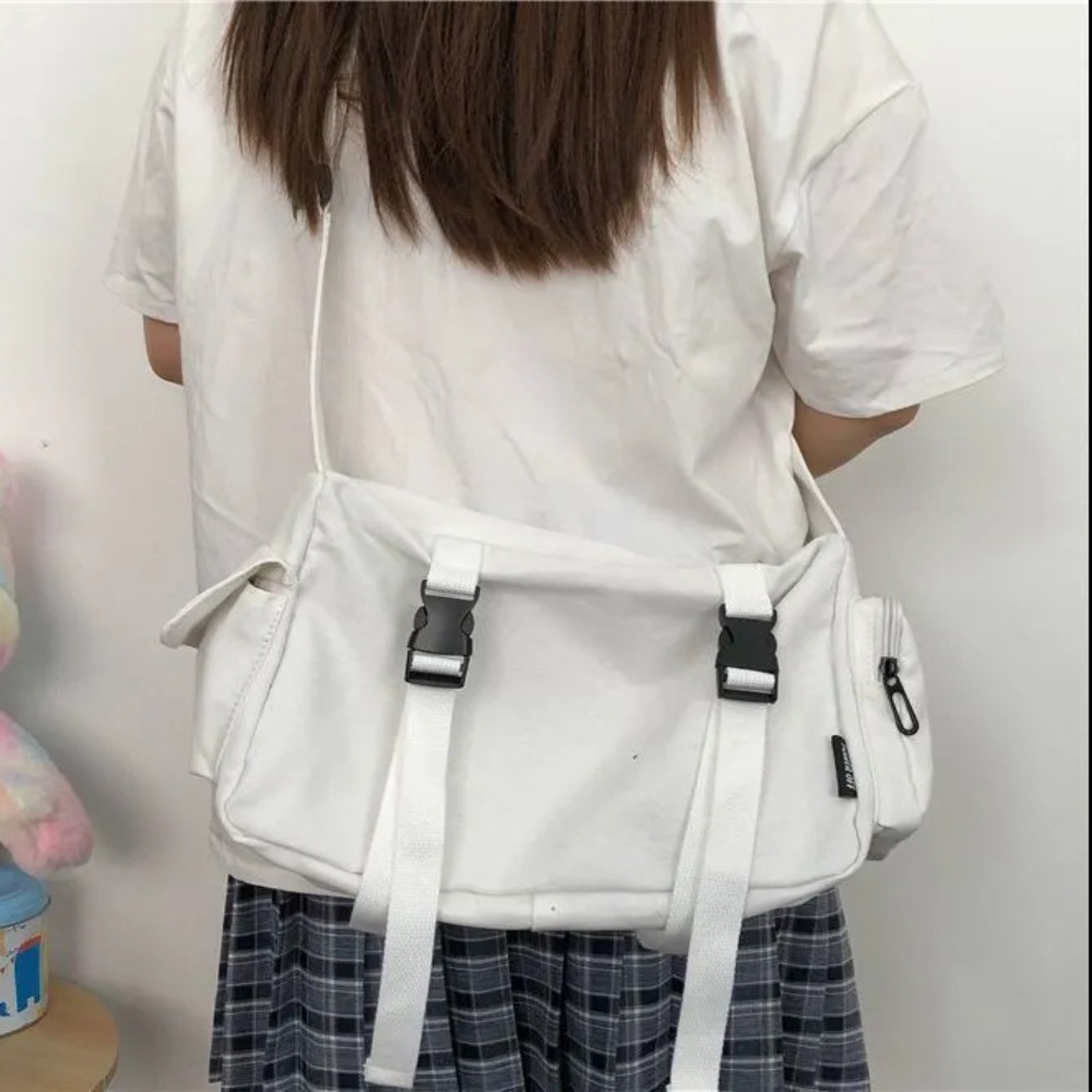 Women'S Bags Cross Body - กระเป๋าผ้าใบสีดำดีไซน์ผู้หญิงกระเป๋าสะพายข้างจุของได้เยอะกระเป๋าคาดลำตัวย้อนยุคสีดำสำหรับทุกเพศสไตล์ญี่ปุ่น