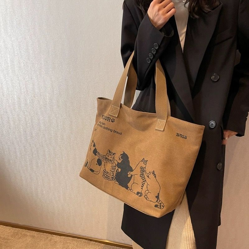 Women'S Work Bags Designer - กระเป๋าผ้าแคนวาสแฟชั่นสำหรับผู้หญิง ขนาดใหญ่ ทนทาน สะพายไหล่ มีซิปปิด ดีไซน์คลาสสิก