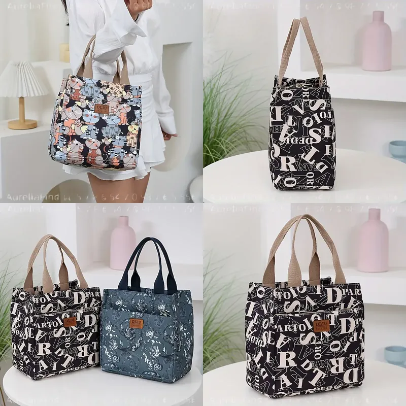 Women'S Work Bags Designer - กระเป๋าถือไนลอนหนาพิเศษพร้อมซิป ดีไซน์กึ่งปิด ทรงเรโทร แฟชั่น กระเป๋าใส่กล่องอาหารกลางวันสำหรับทำงาน เดินทาง